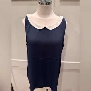 Navy Blue Sleeveless Top with White Collar
